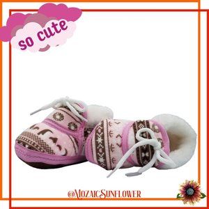 Infant Fleece Slippers Moccasins Arctic Animals Polar Bear Penguins Pink White